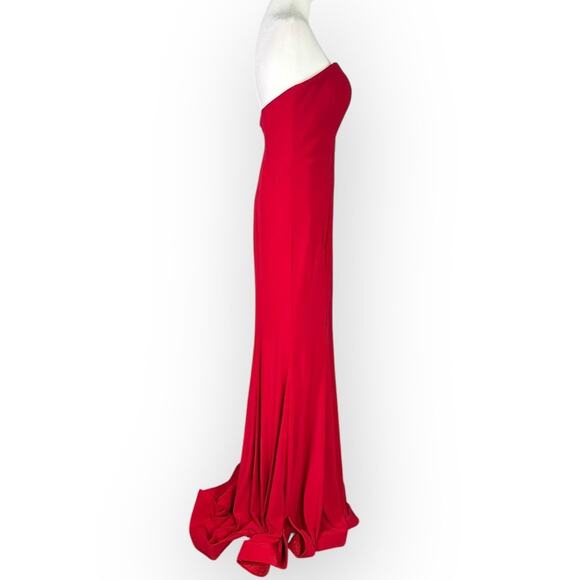 Mac Duggal Bustier Gown Women's 8 Red Strapless Sweetheart Maxi Pooled Train - Picture 6 of 13